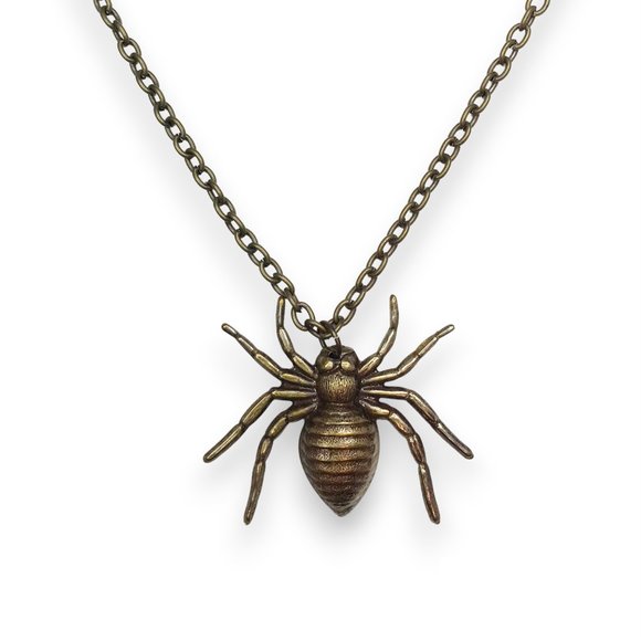 Antiqued Brass Spider Insect Stamping Aged Oxidized Charm Pendant Necklace - Picture 5 of 5